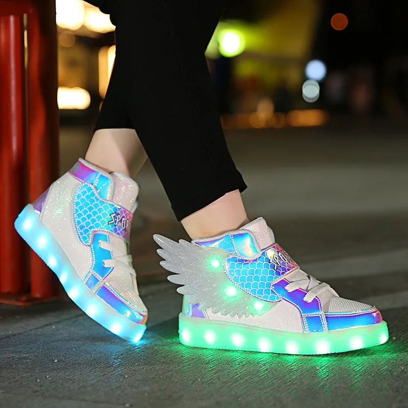 New Boys & Girls Children LED Shoes Fashion Lighted Sports Casual Kids Sneakers With Wings Size 27-37