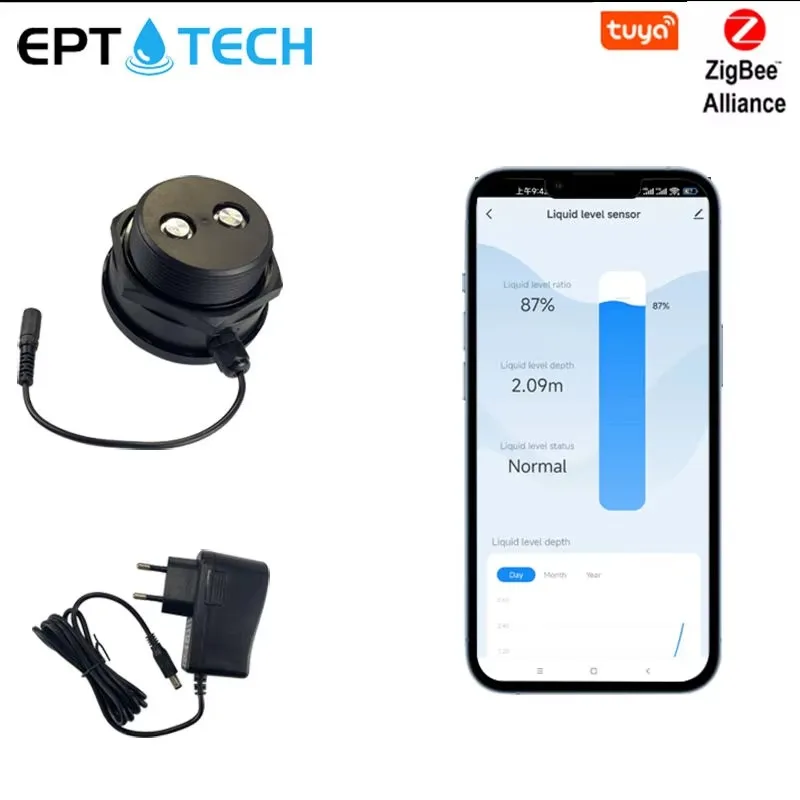 Liquid Level Measuring Instruments Tuya Zigbee Smart Ultrasonic Water Tank Monitor APP & Remote Control for TLC2206-ZB