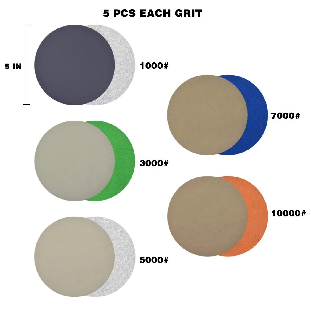 5นิ้ว Sanding Disc Assortment ซิลิคอนคาร์ไบด์กรวด1000/3000/5000/7000/10000กระดาษทรายกระดาษทรายสำหรับไฟฟ้าขัดขัด