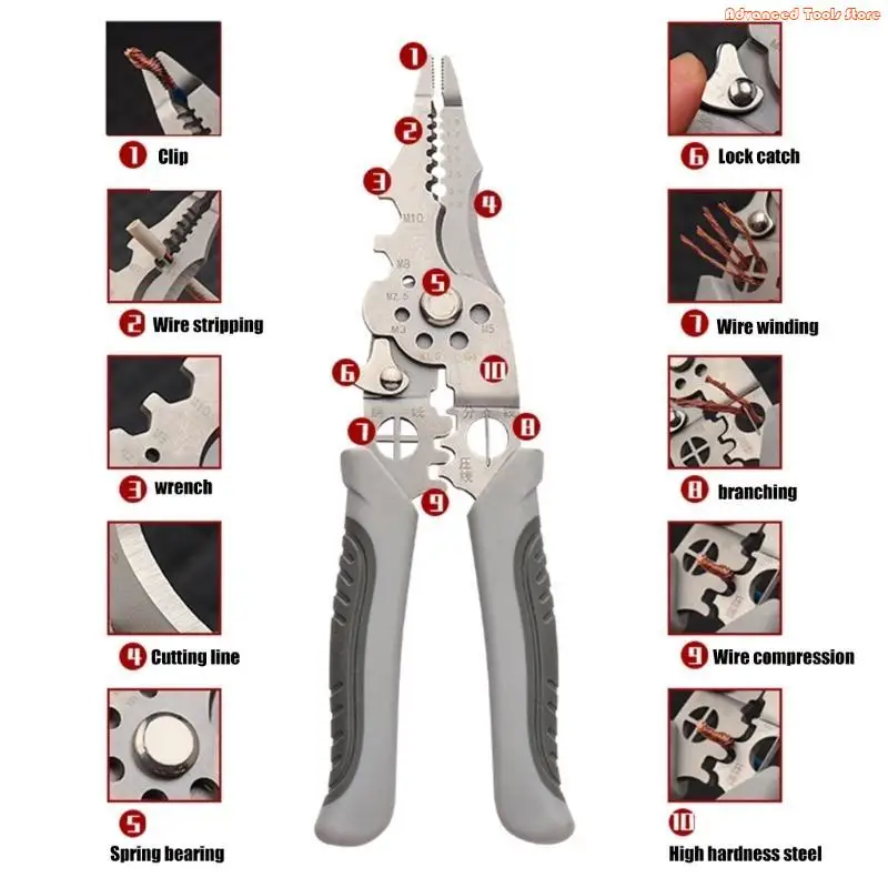 Professional Electrician Wire Tool Cable Wire Stripper Cutter Crimper Automatic W91B