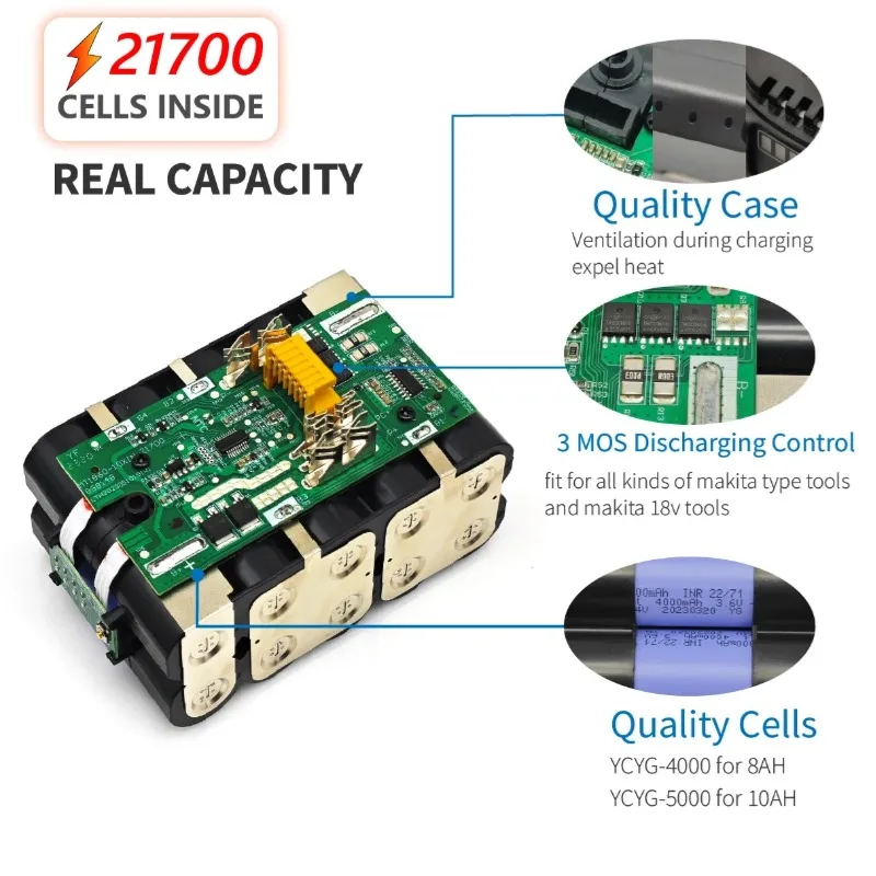 🔋For Makita 18V Battery Rechargeable Battery 18650 Lithium-ion Cell Suitable Power Tool BL1860 BL1830 LXT400 MINNAAO