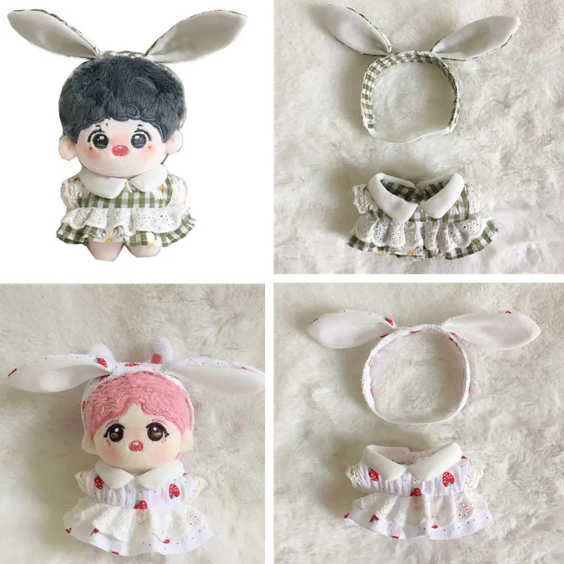 

10cm Cotton Doll Clothes Handmade Lace Dress Rabbit Ears Hairband Plush Doll Toy Gift COS Clothes Korean Popular