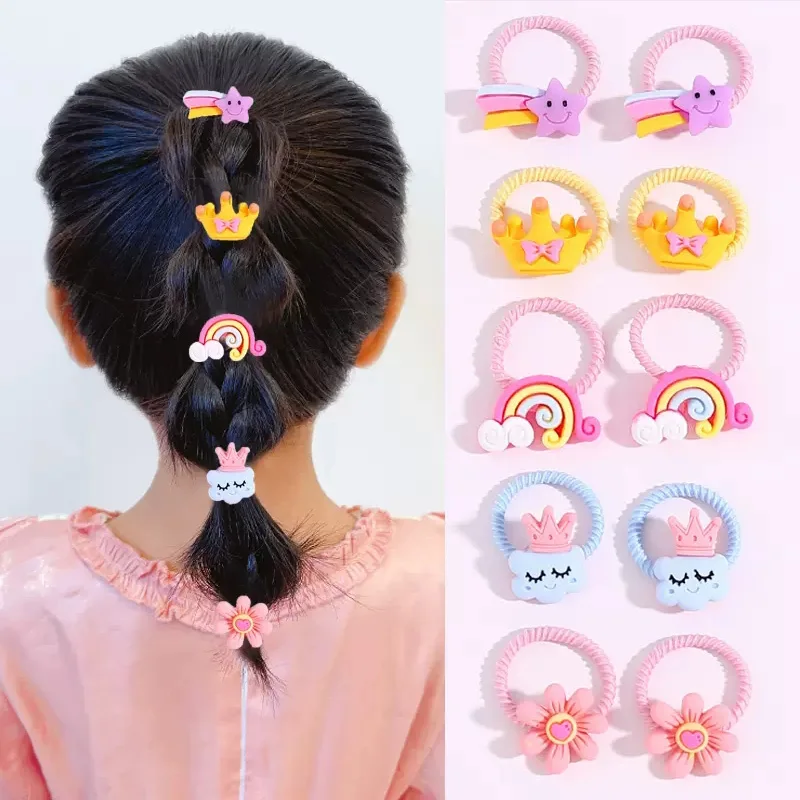 10 pçs/set bonito dos desenhos animados flor animal pequenas faixas de cabelo elásticas para meninas rabo de cavalo segurar adorável faixa de borracha crianças acessórios para o cabelo