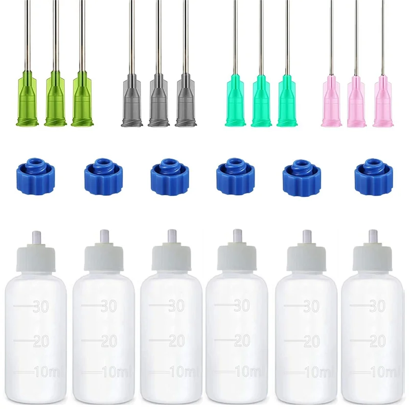 AB33-6 Pcs Glue Applicator Bottles, 30Ml Plastic Squeezable Dropper Bottles With Blunt Needle Tip 14Ga 16Ga 18Ga 20Ga