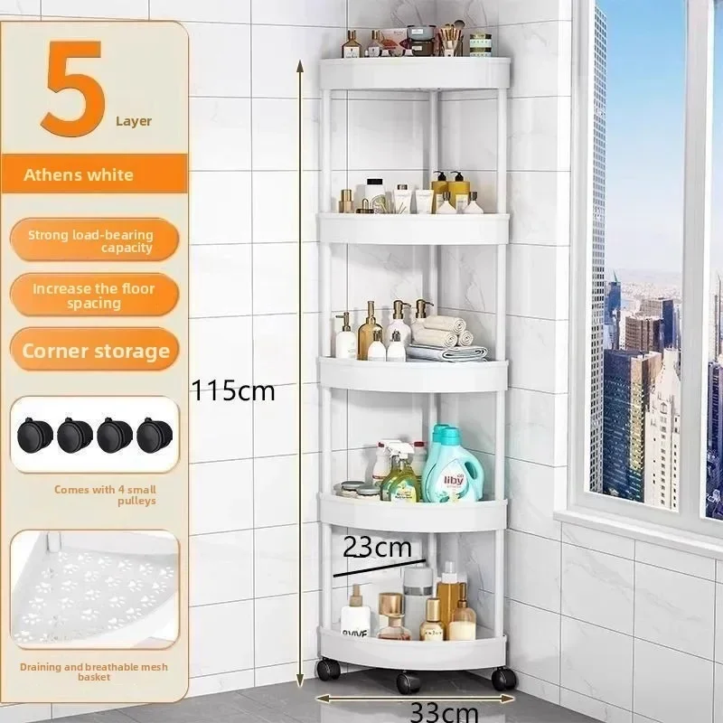 5 Tier Storage Shelf Rolling Cart Movable Bathroom Corner Triangle Shelfs Bathroom Corner Cabinet Shelf Rolling Storage Cart
