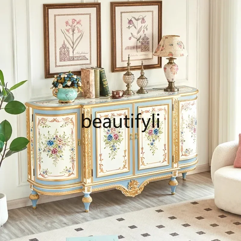 

American French painted carved decorative villa entrance entrance cabinet partition high-end dining side cabinet