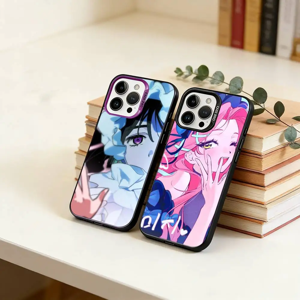 

A-Anime Girl Phone Case For iPhone 17,16,15,14,13,12,11 Plus,Pro Max,XS,Colored Silver Plated Inside Cover