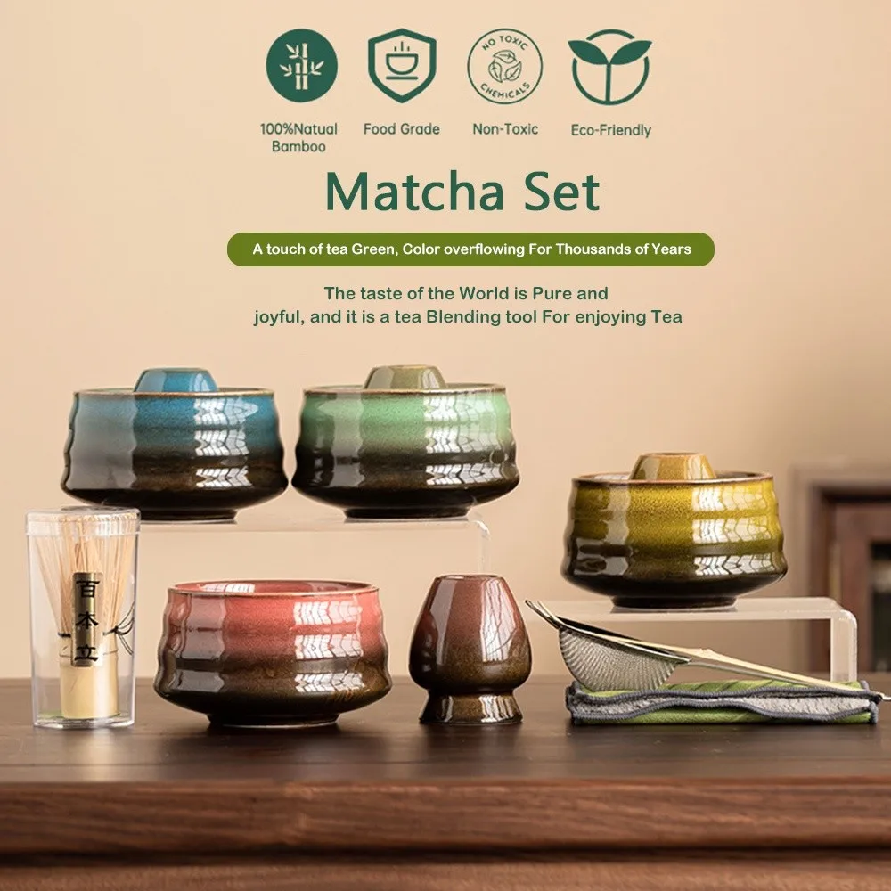 

4PCS Ceramic Bamboo Japanese Matcha Tea Set Matcha Whisk Holder Reusable Matcha Whisk Set Matcha Bowl Matcha Making Kit