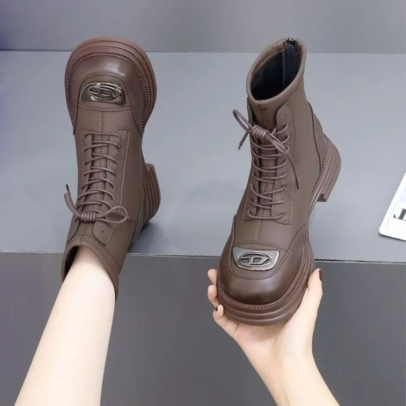 Ankle Boots for Women Punk Style Chunky Woman Short Shoes Combat Brown Platform Booties New Rock on Offer in Boot Footwear Y2k