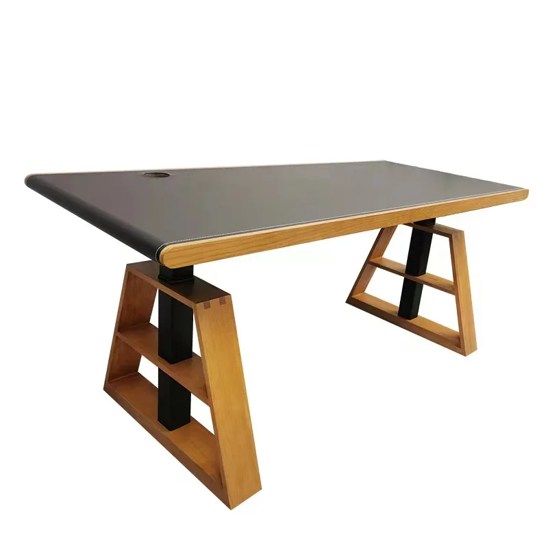 Intelligent Electric Dual Motor Lifting Table Type A Solid Wood Leg Home Office Boss Computer Table Thickened Desktop