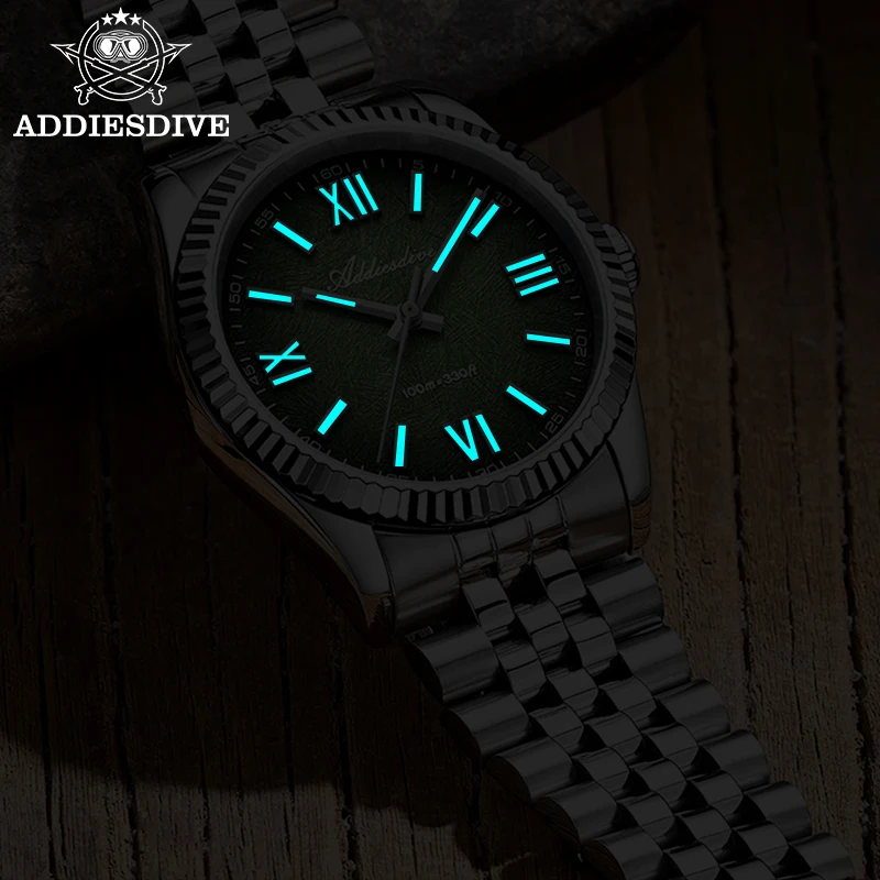 ADDIESDIVE Orologi da uomo Cristallo di zaffiro 36mm Orologio al quarzo 100m Impermeabile Super luminoso Orologio da polso di lusso in acciaio inossidabile 316L