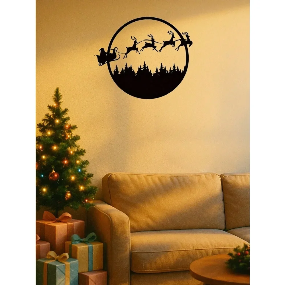 Halloween-Weihnachts-Wandkunst aus Metall – großes rundes Weihnachtsdekorschild, Hängedekoration für Haustür, Kamin, Veranda, für drinnen und draußen