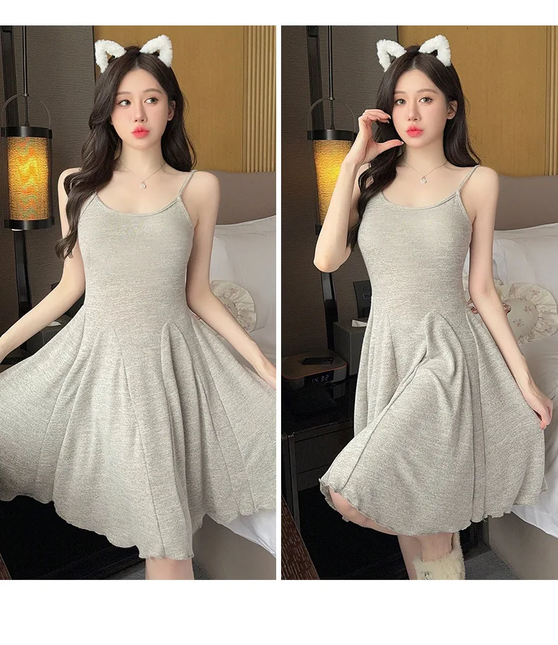 Autumn Winter Nightdress Sexy Sling Sleep Dress Modal Cotton Nighties Skinny Women Nightgown Lounge Wear Ladies Night Shirt