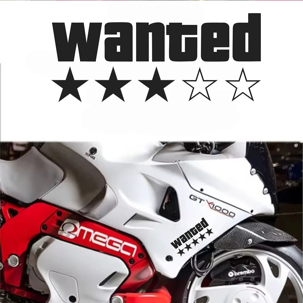 1PC Wanted Star Motorcycle Sticker Decoration DIY for Motorbike Fuel Tank Side Panel Car Electric Scooter Waterproof Vinyl Decal
