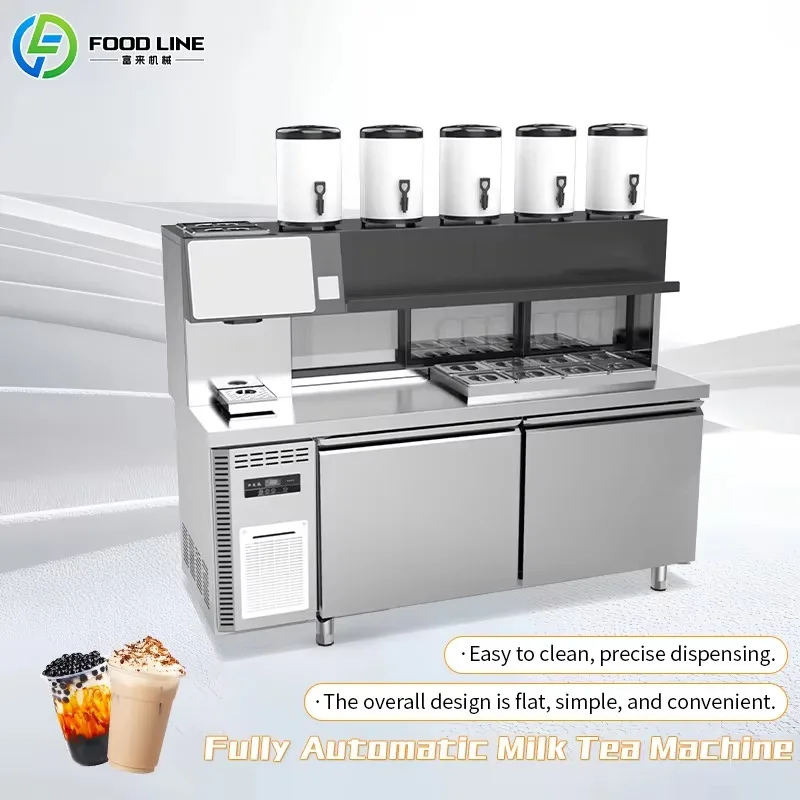 Customized Automatic Bubble Tea Workbench for High Traffic Mall with Durable Stainless Steel Top Milk Tea Making Machine