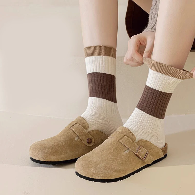 5 أزواج من الجوارب النسائية بنظام ألوان ميلارد، جوارب رياضية عصرية ممتعة للخريف والشتاء، جوارب رياضية عصرية