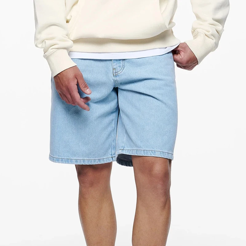 Custom Logo Men's Jean Shorts High Quality Breathable Baggy Denim Shorts with Mid Waist Vintage Woven Style for Summer