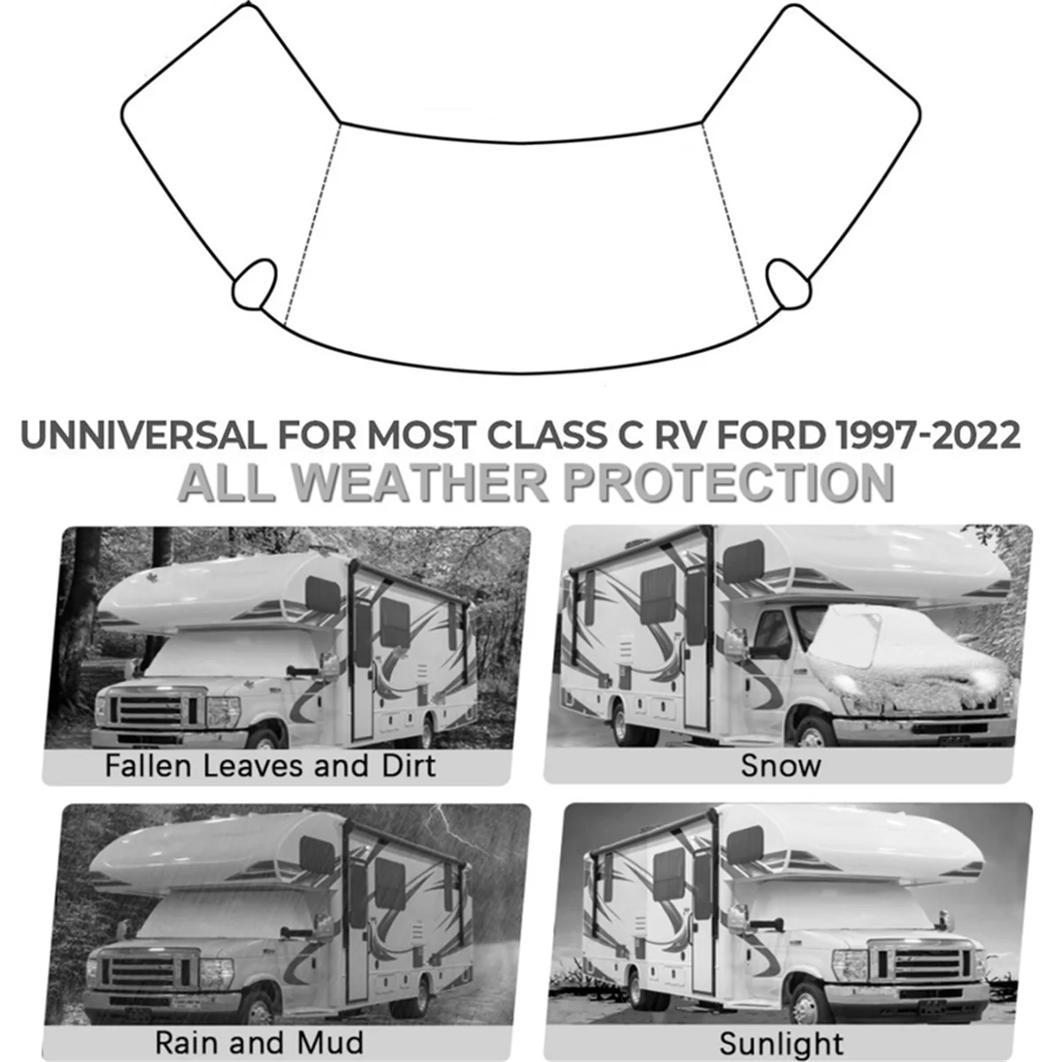 For Ford E450 1997-2022 Motorhome Caravan Windshield Snow Cover Front Window Sun