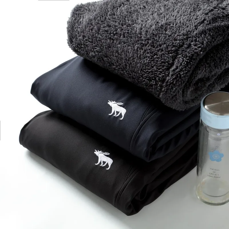 

Thiened Warm Lamb Velvet Dstring Casual Sweatpants for Men Elastic Waist Embroidered Trousers Faionable Urban Sle