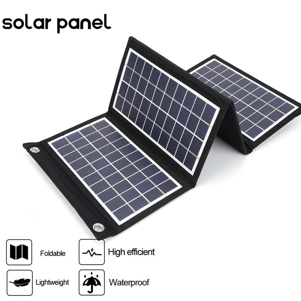 20W/15W/10W Foldable Solar Panel Portable Dual USB 5V Charger Outdoor Multifunctional Camping Tool High Power Output
