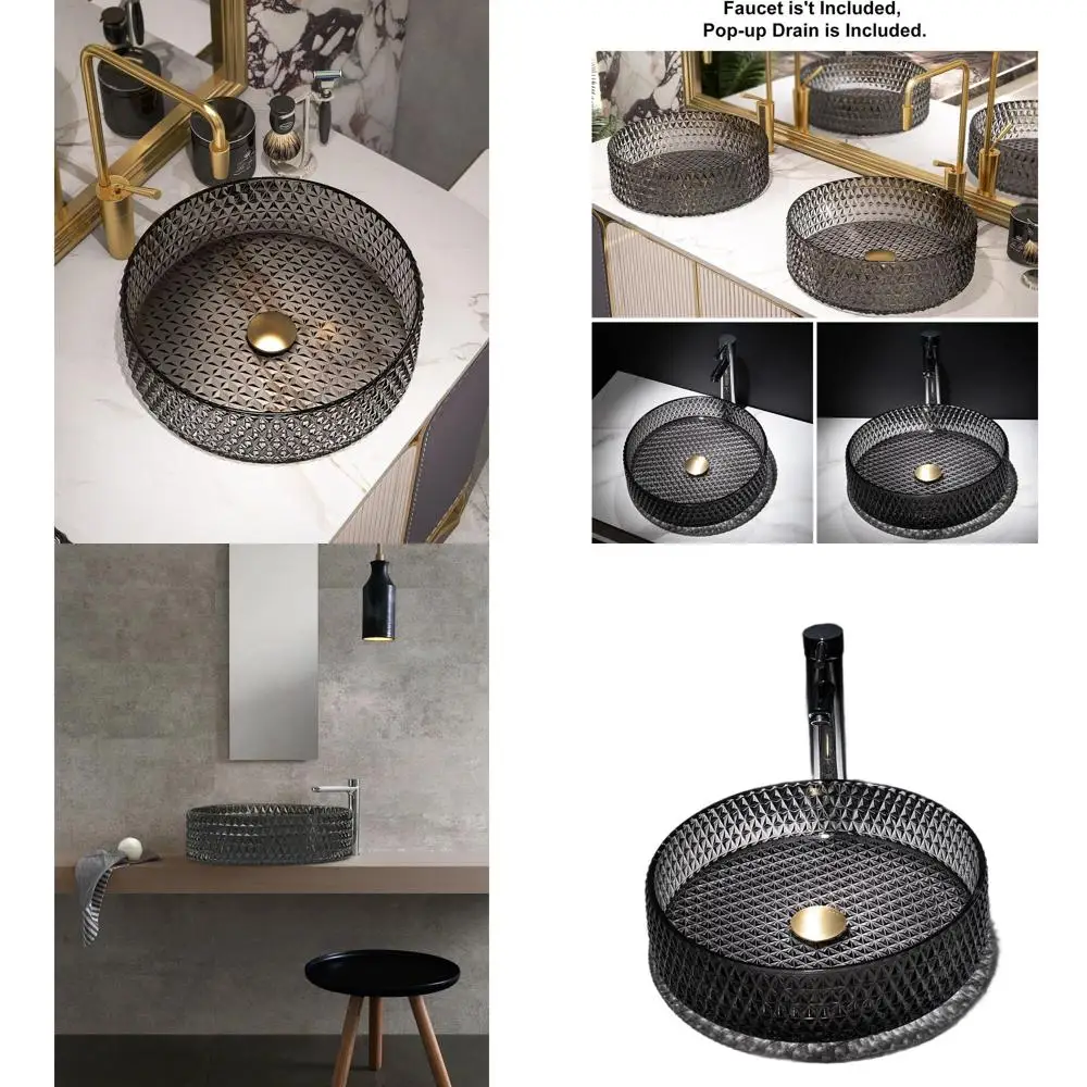 

Круглая прозрачная раковина из хрустального стекла для ванной комнаты, 15,35 x 4,33, для установки на столешницу, черное стекло, с выдвижным сливом
