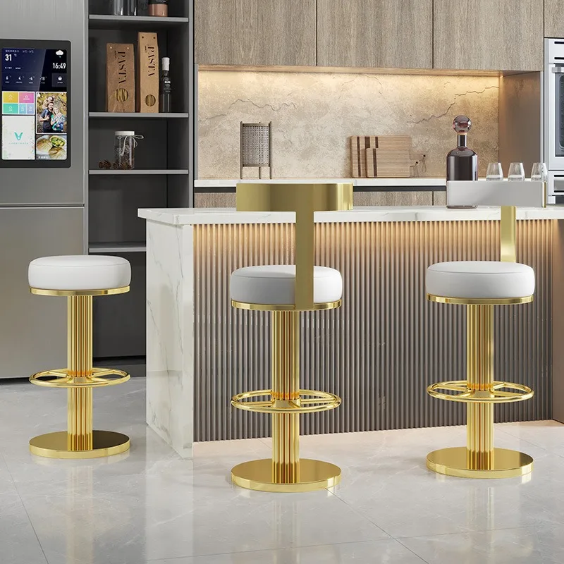Light luxury stainless steel bar chair, lifting high stool rotating bar chair, hotel cafe backrest stool manufacturer wholesale