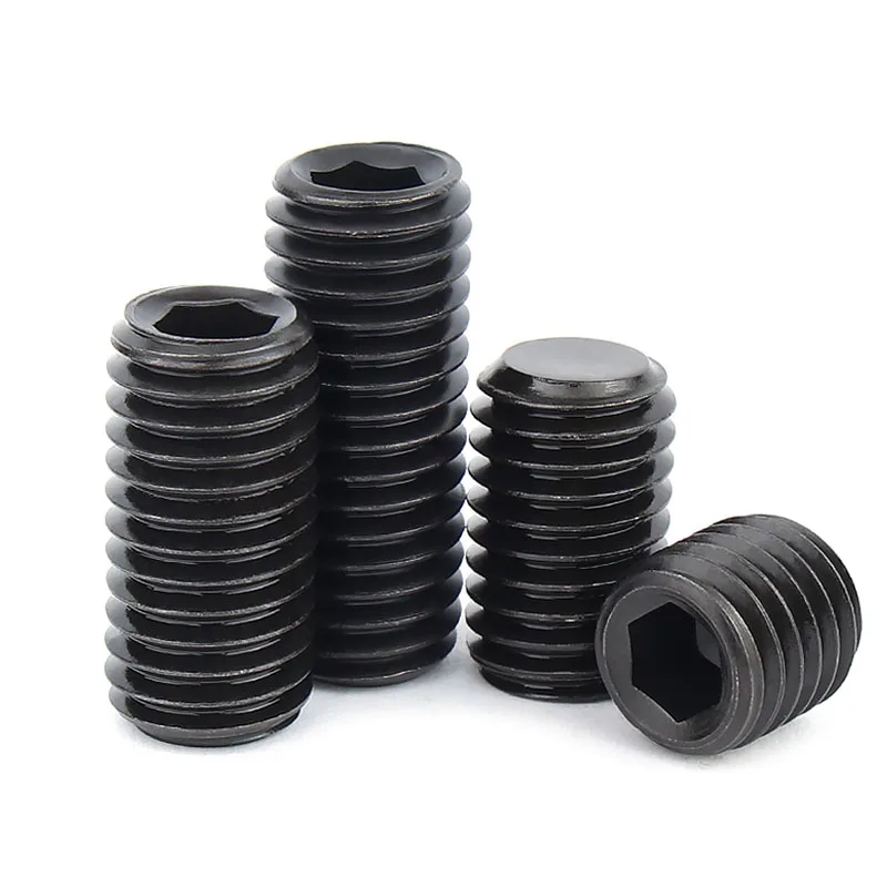 1/50pcs M1.6 M2 M2.5 M3 M4 M5 M6 M8 M10 M12M14 M16 Black 12.9 Steel Allen Head Hex Hexagon Socket Flat Point Set Screw Grub Bolt