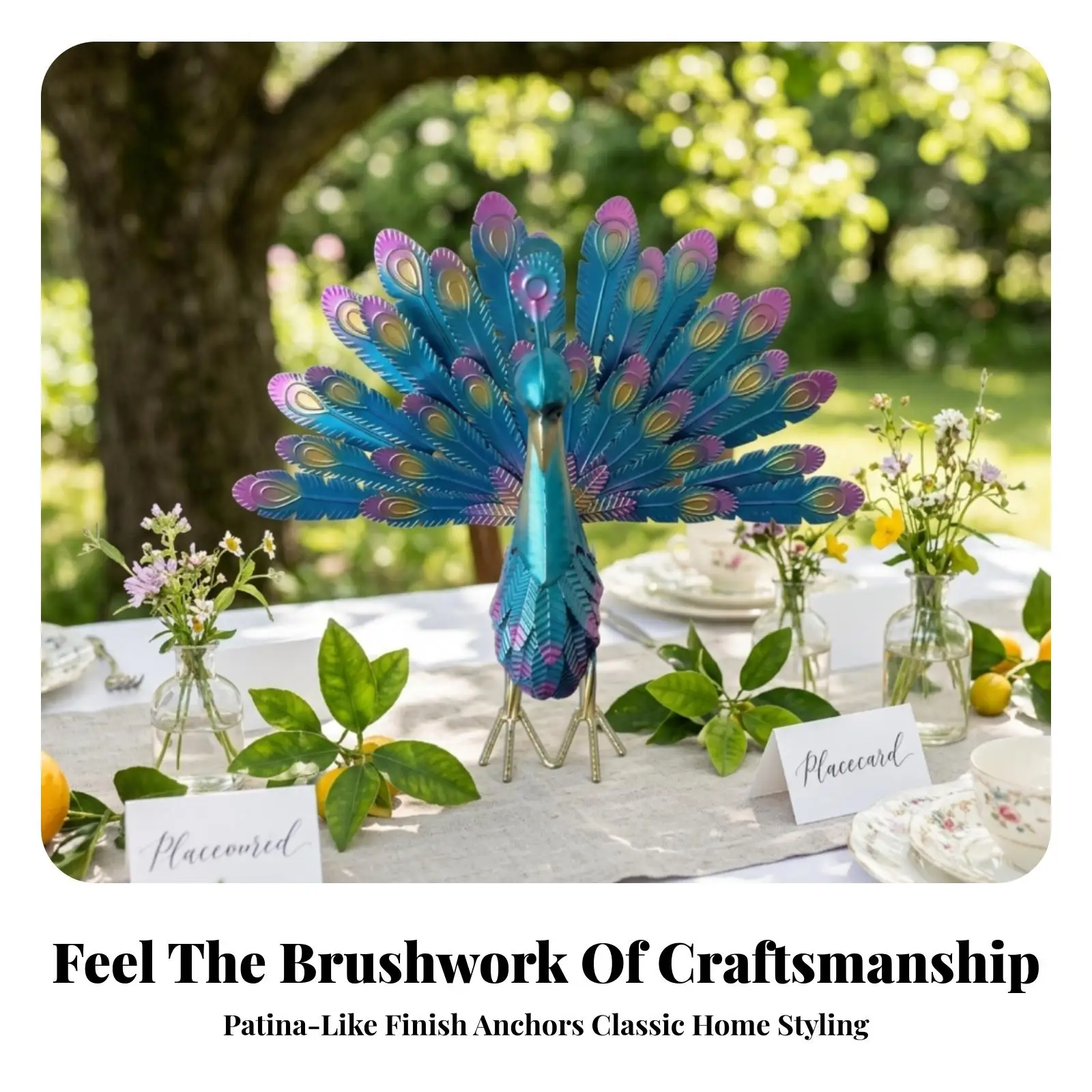 Artistic Peacock Statue Metal Garden Ornament Decorative Bird Sculpture for Home Patio Yard Shelves
