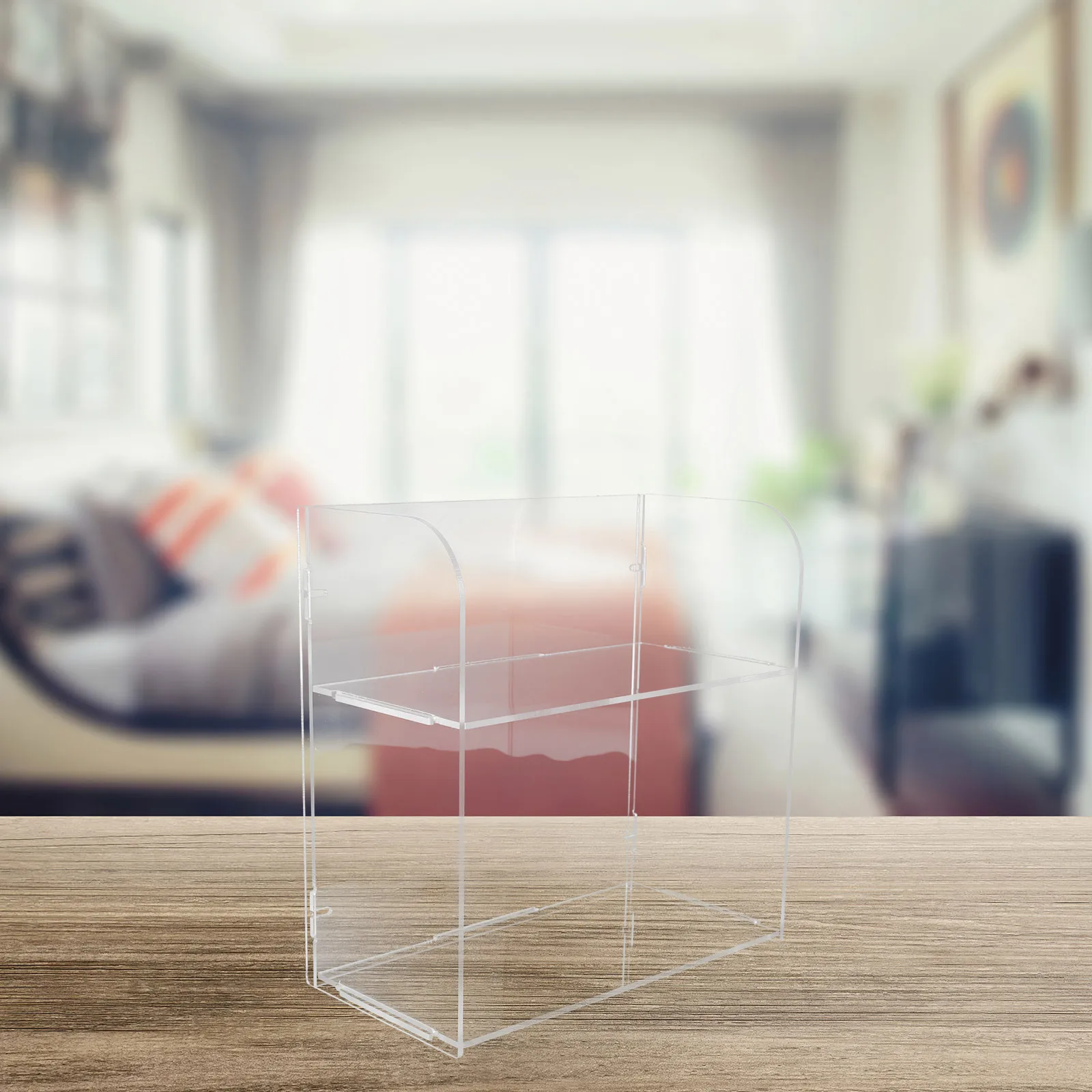 صندوق منظم مكياج من الأكريليك الشفاف مكون من طبقتين بتصميم بسيط للعناية بالبشرة ومنتجات التجميل لتخزين سطح المكتب على سطح المكتب