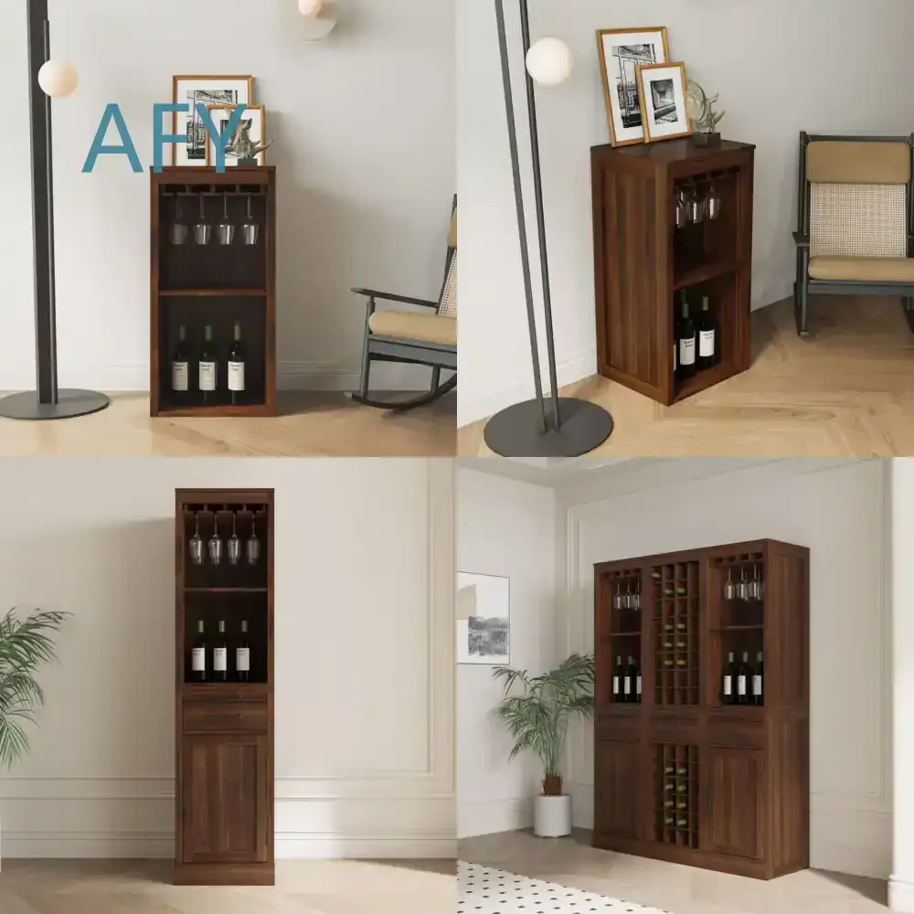 Mueble Modular para Vino Color Nogal Marrón con Estantes de Almacenamiento y Vitrina para Comedor, Compatible con IKEA KALLAX y MUJI, para el Hogar