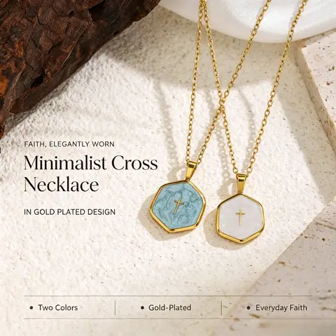 Women's Fashion Stainless Steel Necklace, Drip Oil Irregular Round Cross Pendant Necklace, Simple Versatile