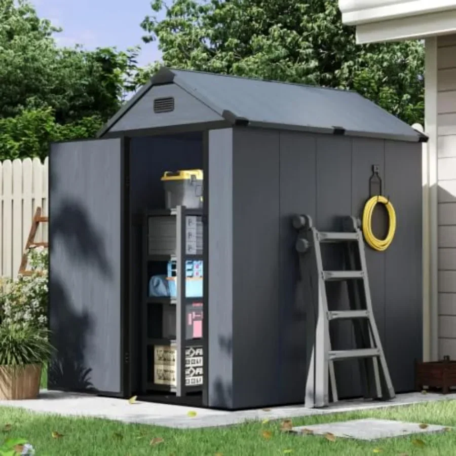 All-Weather Resin Storage Shed for Outdoor Use, Gray, UV-Resistant and Rust-Free