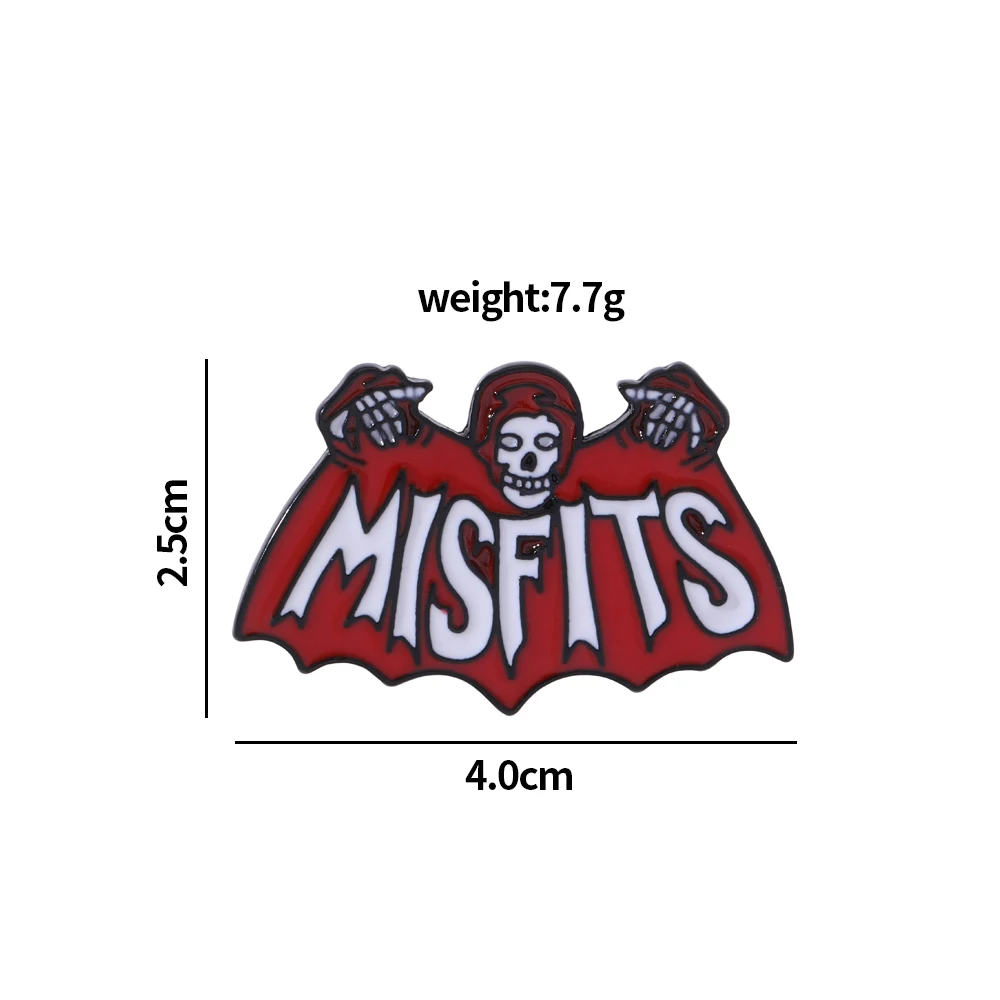 2 Pcs/Set Personality Misfits Bat Skull Pins Sinister Red Blue Colors Enamel Brooches For Bag Clothes Decoration