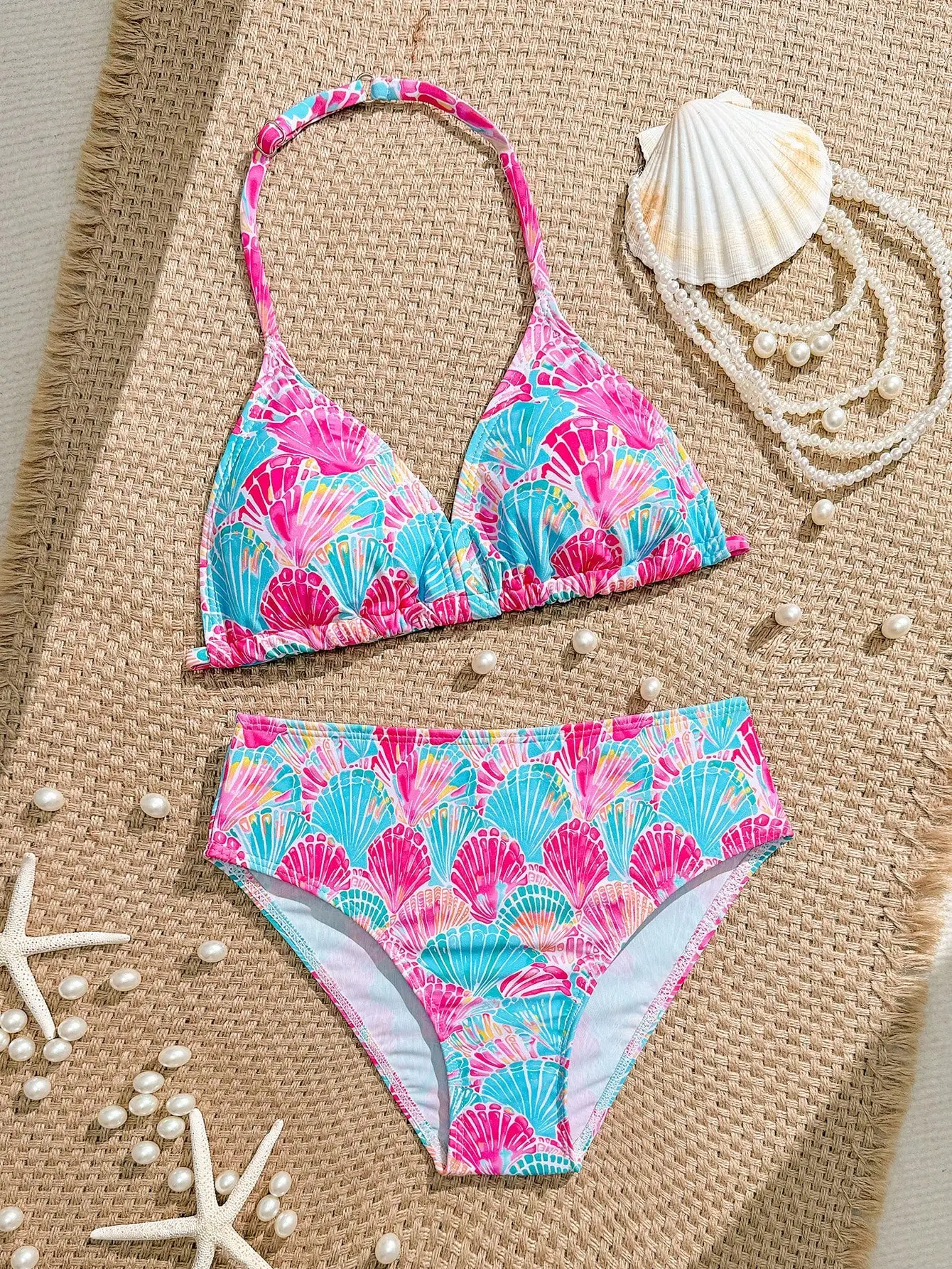 

Яркий комплект бикини с принтом ракушек, раздельный купальник для женщин, пляжная одежда для отпуска