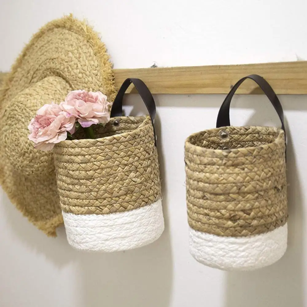 Seaweed Woven Storage Basket Wall Hanging Plant Flower Pot Garden Rattan Seagrass Storage Basket Plants Hanger Home Organizer