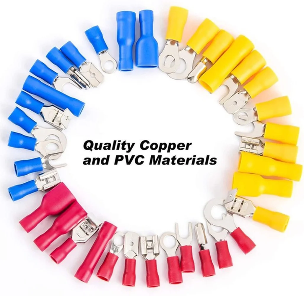 280PCS Assorted Spade Terminal Insulated Spade Terminal Connectors Crimp Terminal Kit with 1PC Wire Crimp Plier