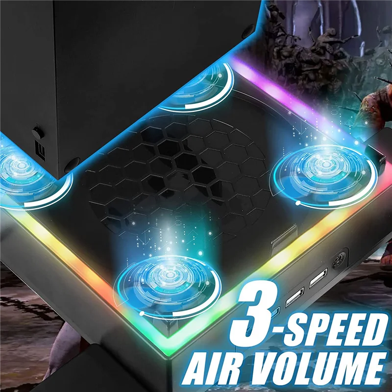 Настенное крепление BISMZ для Xbox Series X с охлаждающим вентилятором и 3-портовым USB-портом, держатель игрового контроллера, вешалка для наушников, настенная полка, кронштейн