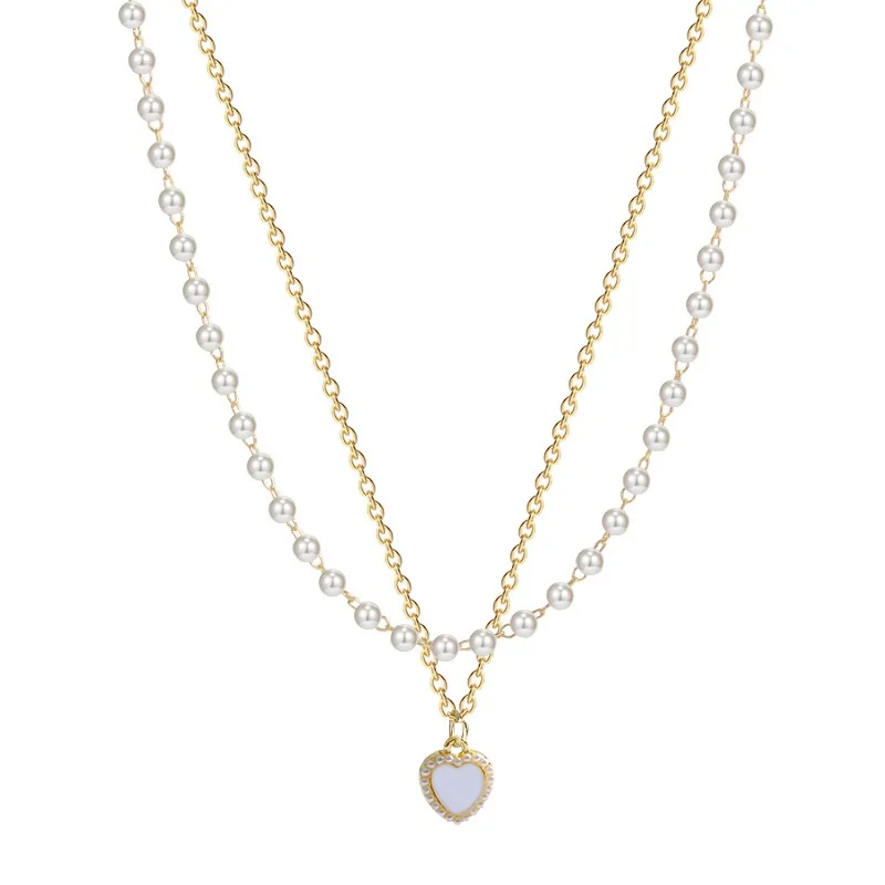 Fashion Cute Love Heart Shaped Pendant Necklace Pearl Chain Shiny Women 2023 Aesthetic Jewelry Choker Wedding Party Jewelry Gift