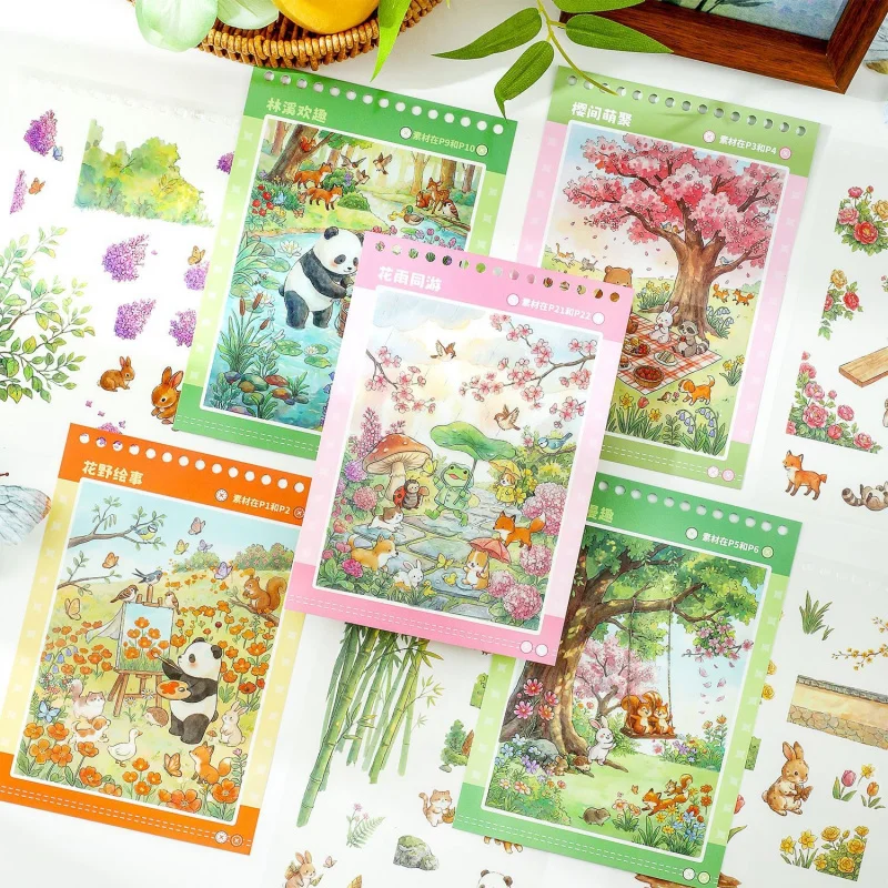 1 Buch/37 Stück Niedliche Cartoon 3D-Szenen Aufkleber-Buch DIY Handgemachtes Album Scrapbooking Deko Papierbedarf