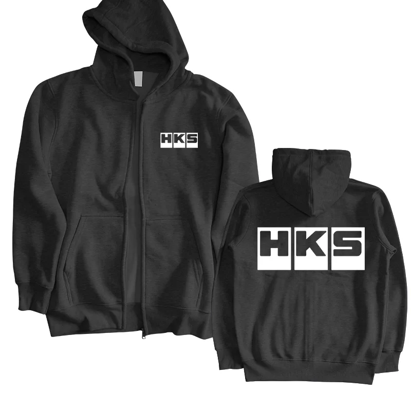 Hoodie ritsleting hitam pria, Hoodie ritsleting hitam Logo Turbo performa HKS terbatas musim gugur untuk pria