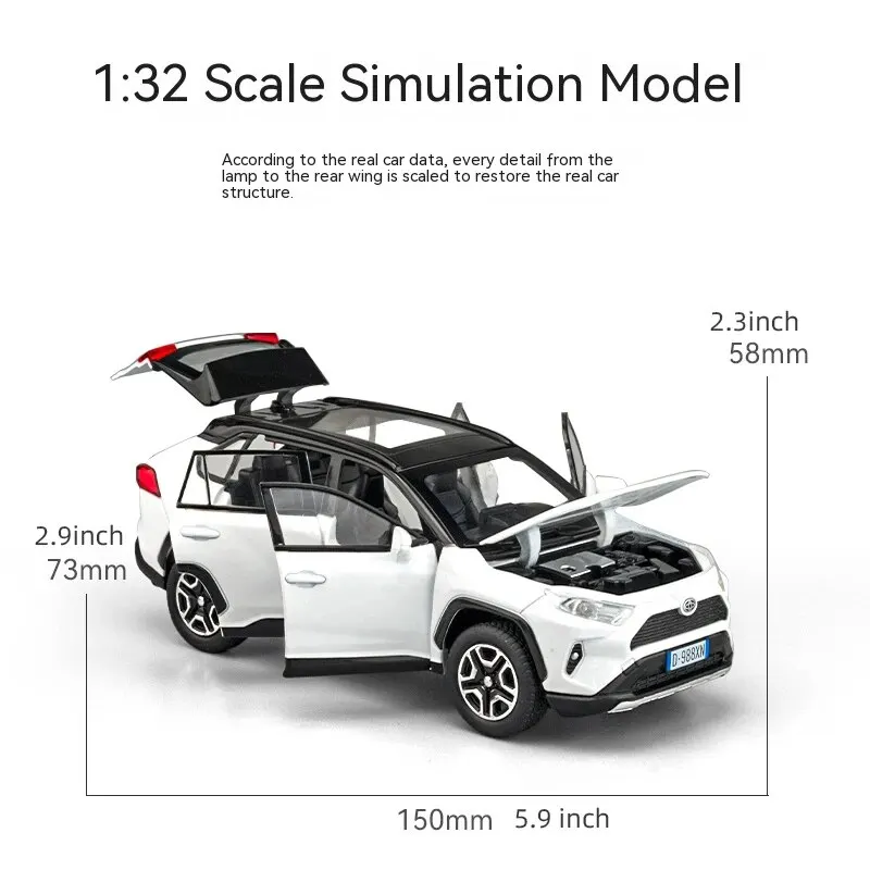 Modelo de coche RAV4 fundido a presión 1:32: ¡Luces, sonido, dirección! Regalo de cumpleaños perfecto para niños. Juguetes todoterreno para camiones Tundra ideales para niños