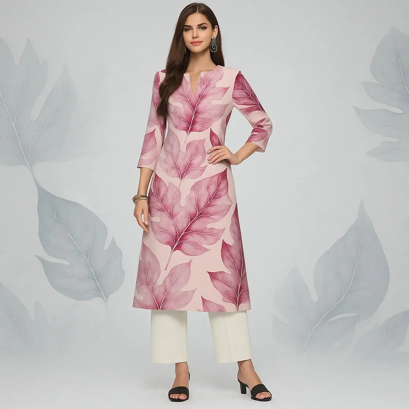 فستان كورت كاجوال للسيدات المسلمات أنبوب مستقيم كاجوال على شكل زهرة عرقية فساتين إسلامية بأكمام طويلة #2