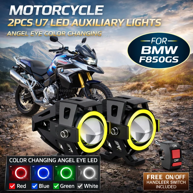 Waterproof Motorcycle LED Headlight 3000LMW U7 Motorbike LED Driving Fog Spot Light with Switch For BMW F850GS ADVENTURE F850GS