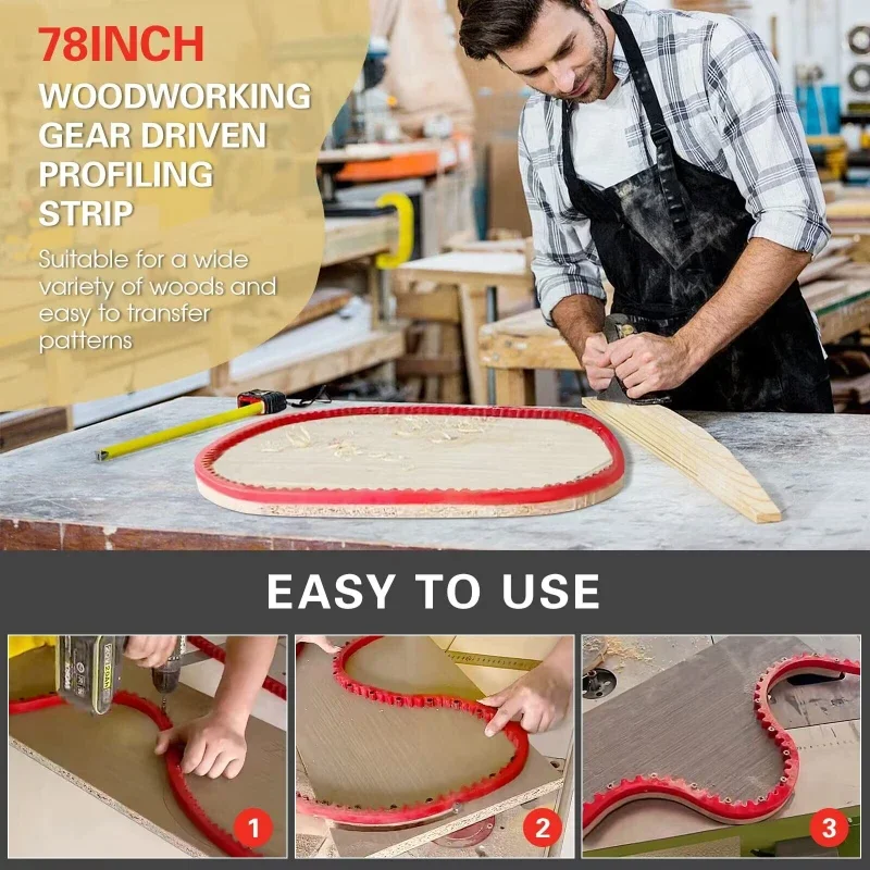 ALLSOME Woodworking Special Shaped Strip Universal Profiling Strip Flexible Curve Template Guide for Wood Board Cutting Fixed
