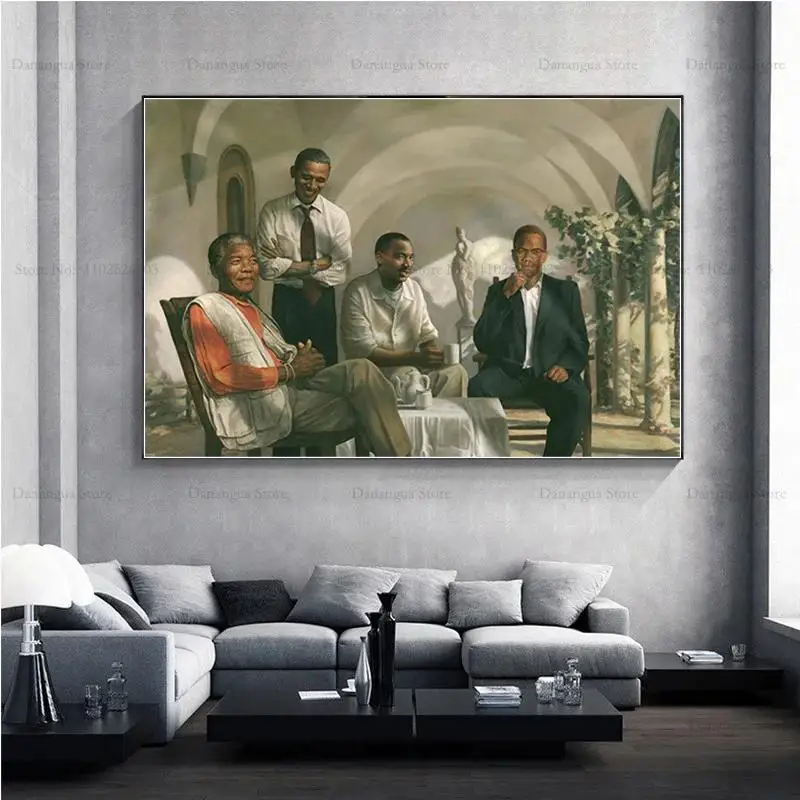 ملهمة القادة قماش جدار الفن MLK أوباما مانديلا مالكولم X GiftReady النفط اللوحة المشارك يطبع لغرفة المعيشة ديكور
