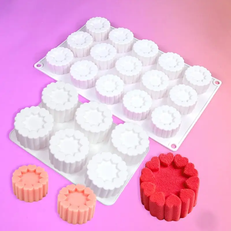 Silicone Heart Mousse Cake Mold Cylinder Texture 6 or 15 Cavity for DIY Family Party Baking Needs