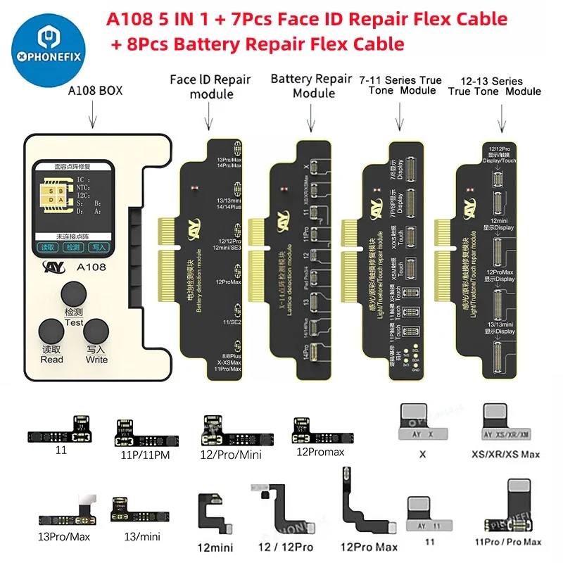 A108 Box Restore Programmer pour iPhone X-14 Pro Max Dot Matrix Read Write Battery True Tone Face ID Flex Cable Repair Tool