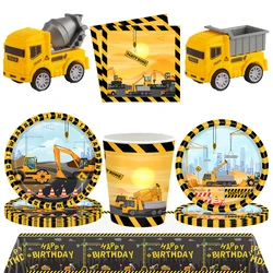 Construction vehicle party plate cup napkin tablecloths Construction excavators architecture themed birthday party decoration