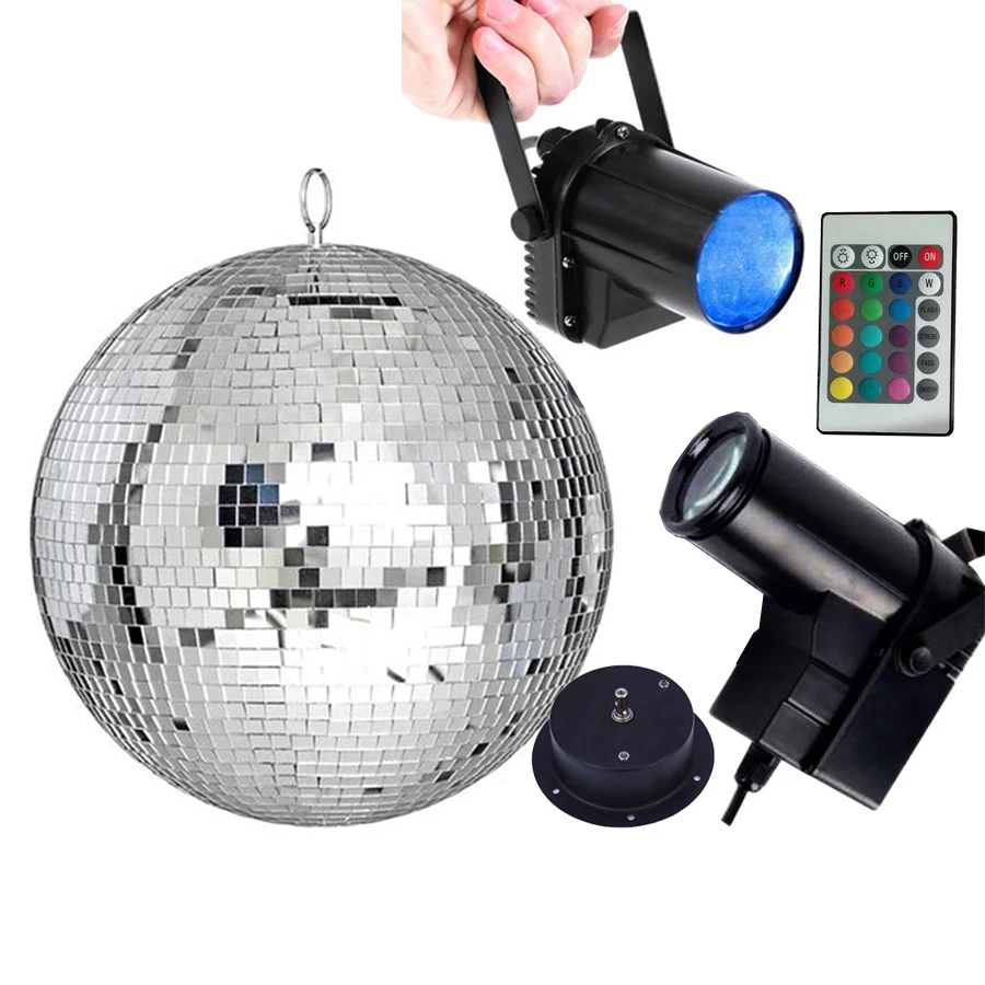 

8/10/12Inch Disco Light Mirror Ball Motor RGB LED Pinspot Lamp Rotating Silver Mirror Ball Disco Ball for DJ Stage Party Decor