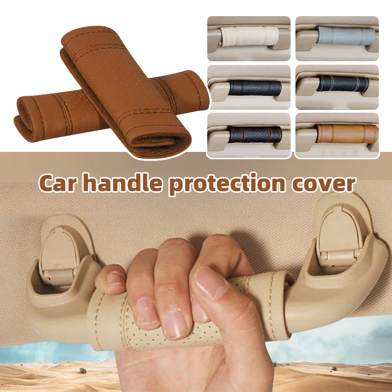 1/2pc Car Roof Pull Handle Cover Breathable Non-slip Warm PU Leather Door Handle Protective Case Universal Auto Interior